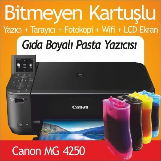 CANON MG4250 VE BİTMEYEN KARTUŞ SİSTEMLİ YAŞ PASTA YAZICISI