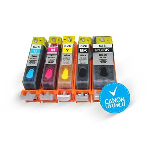Canon PGI 525 CLI 526 BK C M Y (5 Renk) UYUMLU Kolay Dolan Kartuşlar (DOLU) - (OTO RESET ÇİPSETLİ) - ip4850/ ip4950/ ix6550/ mg5150/ mg5320/ mg6220/ mg8170/ mx715/ mx895