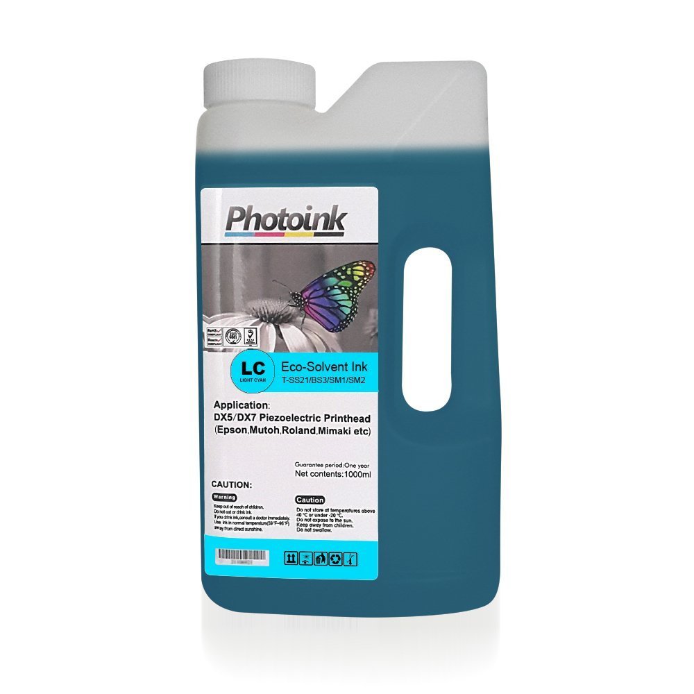 DX5 ve DX7/5113 Kafalar için 1000 ml AÇIK MAVİ LIGHT CYAN ECO SOLVENT Mürekkep