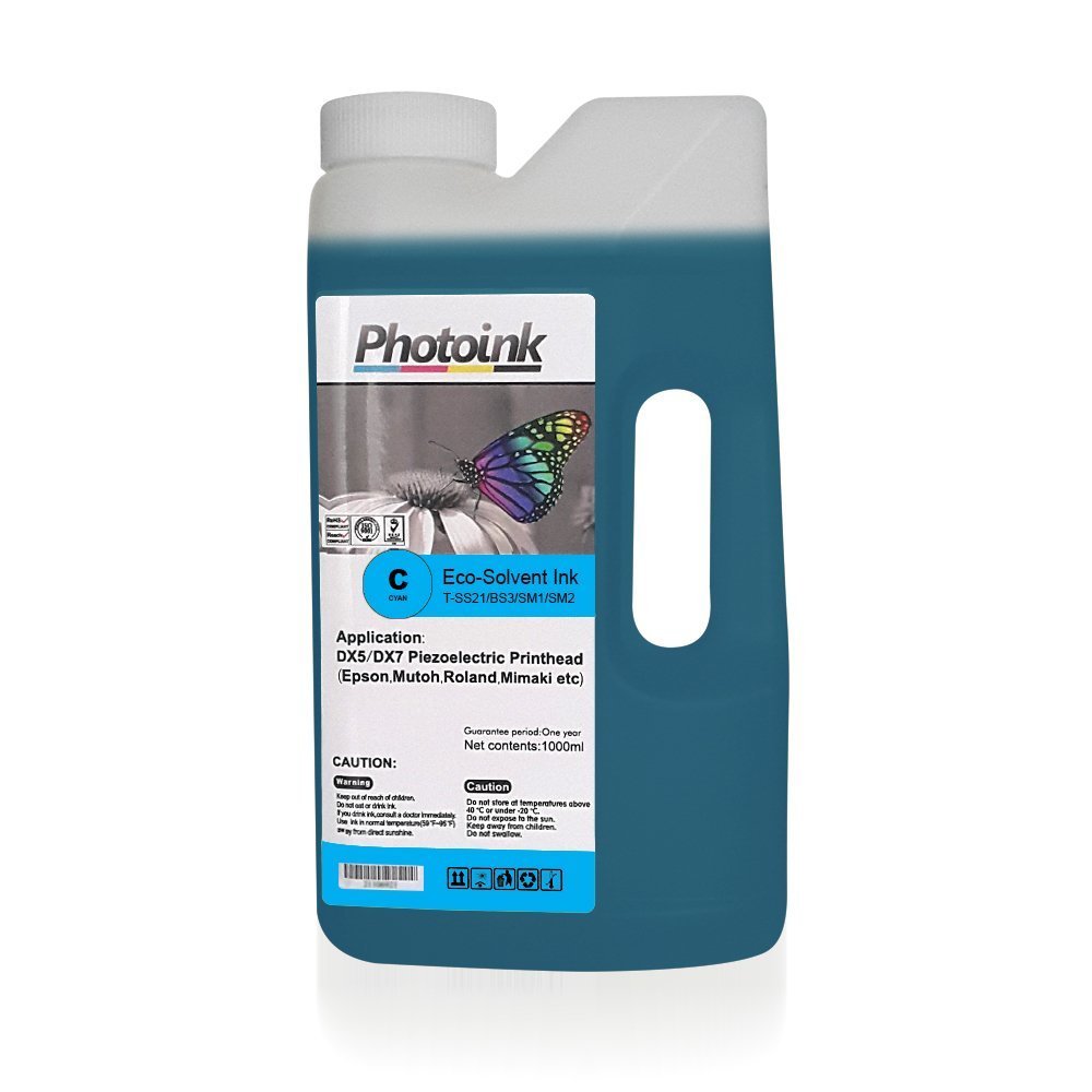 DX5 ve DX7/5113 Kafalar için 1000 ml MAVİ CYAN ECO SOLVENT Mürekkep