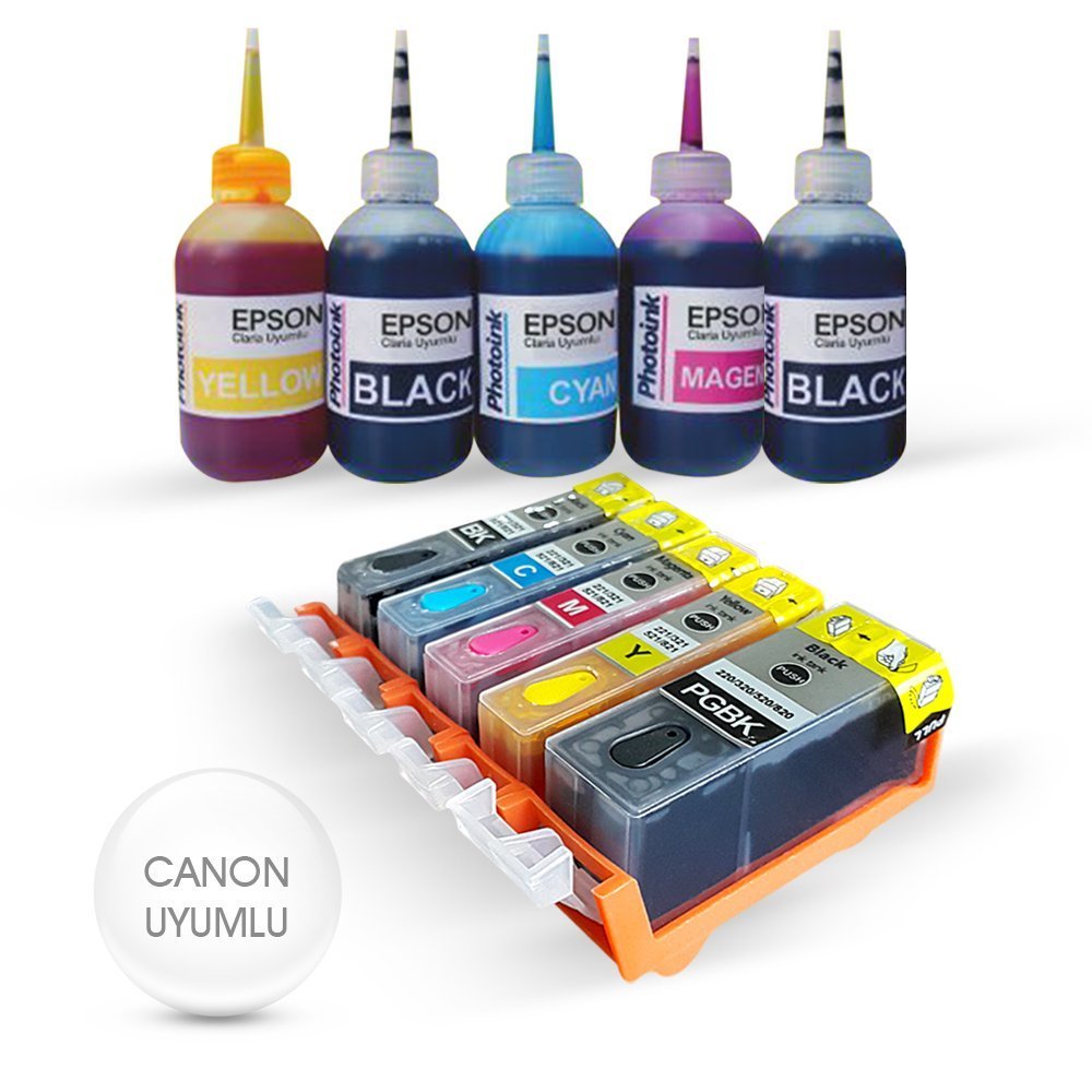 Canon PGI-520BK CLI-521 820 220 320 C M Y BK (5 Renk) UYUMLU Dolan Kartuş Seti - MP540/ MP630/ MP980/ MX860/ IP3600/ IP4600/ IP4700/ MP550/ MP560/ MP640/ MP990/ MX870