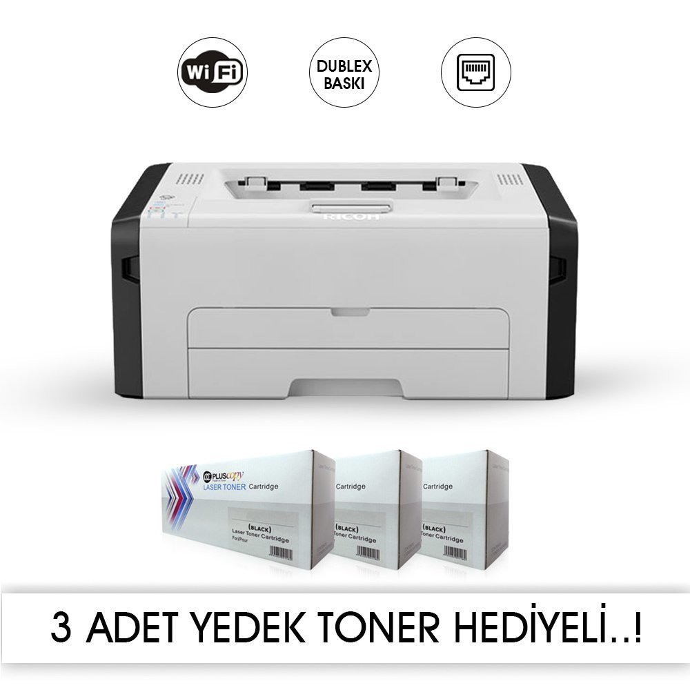 RICOH SP220NW 3 ADET MUADİL+1 ADET ORJINAL TONERLİ (12.000 SAYFALIK TONER) LASER YAZICI