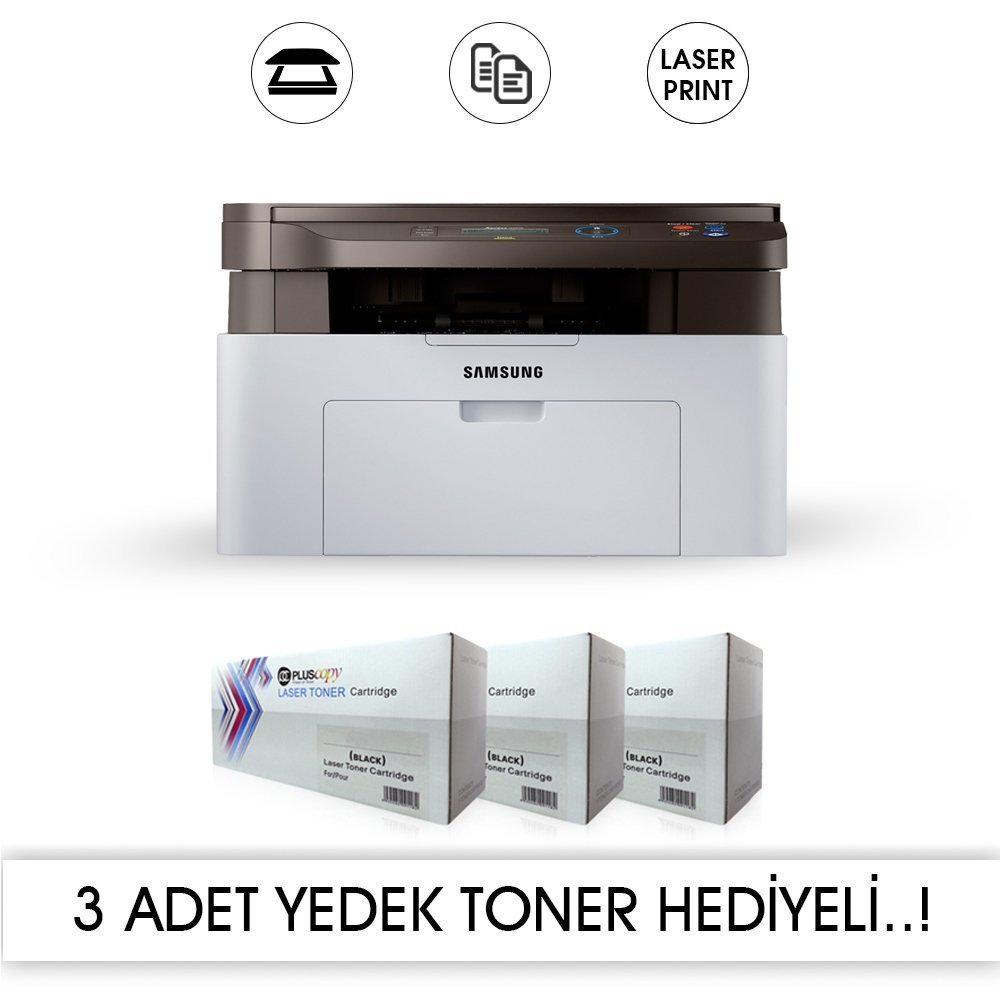 Samsung SL-M2070 Fotokopi + Tarayıcı + Laser Yazıcı 3 ADET MUADİL+1 ADET ORJINAL TONERLİ (11.000 SAYFALIK TONER) LASER YAZICI