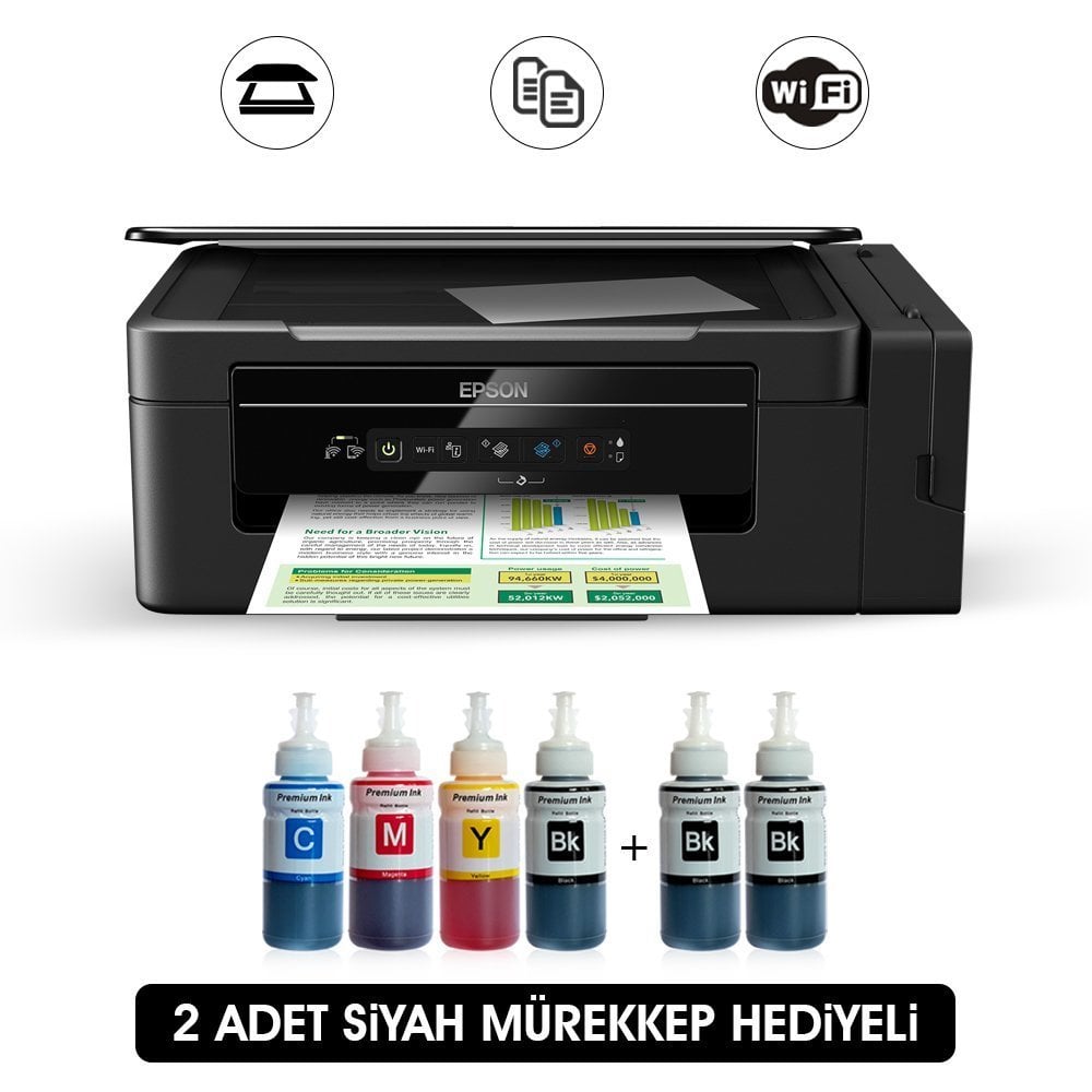 Epson COLOR TANK ITS L3060 Photoink Mürekkepli Yazıcı 4 Renk Bitmeyen Kartuşlu (2 Siyah Mürekkep Hediyeli)