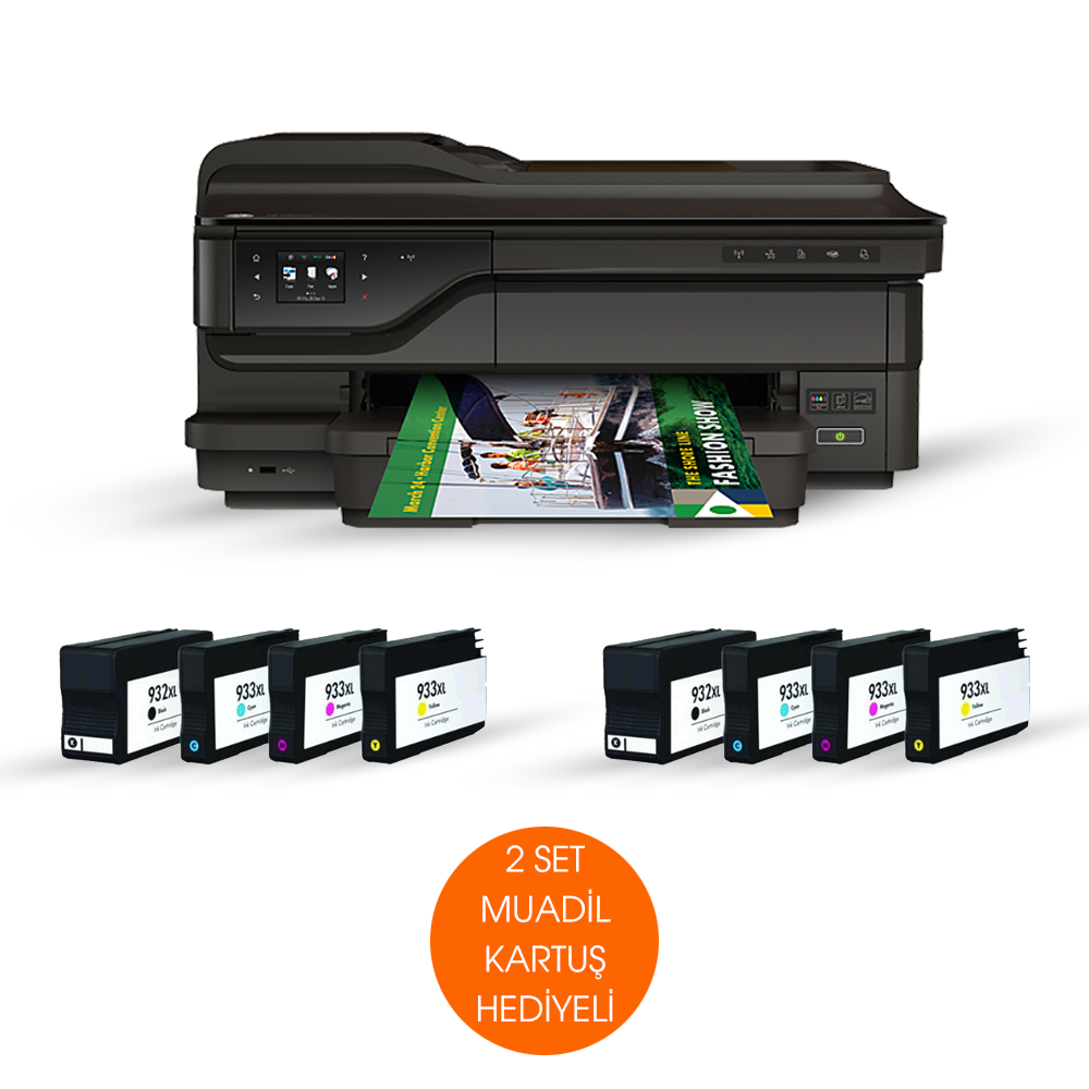 TEŞHİR ÜRÜNÜDÜR! MUADİL KARTUŞLU HP OFFICEJET 7612 A3 YAZICI,(HP G1x85A) 2 SET MUADİL KARTUŞ HEDİYELİ